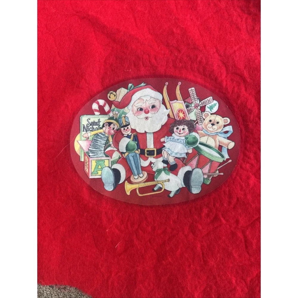 Vtg Rennoc Bric Brac Felt Red Christmas Tree Skirt 40